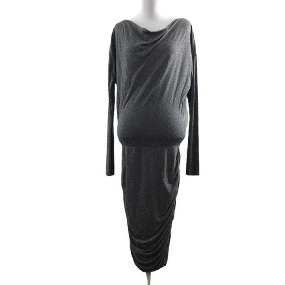 Athleta Gray Soltice Ruched Bodycon Tee Dress‎ Womens Medium Long Sleeve